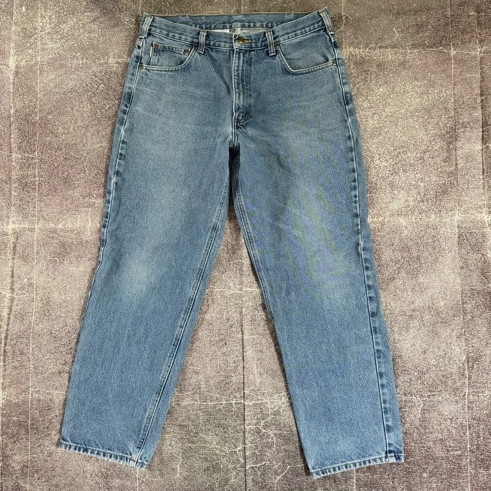 Mens Carhartt B17 Relaxed Straight Light Blue Denim Cotton Work Jeans Sz 34 X 30